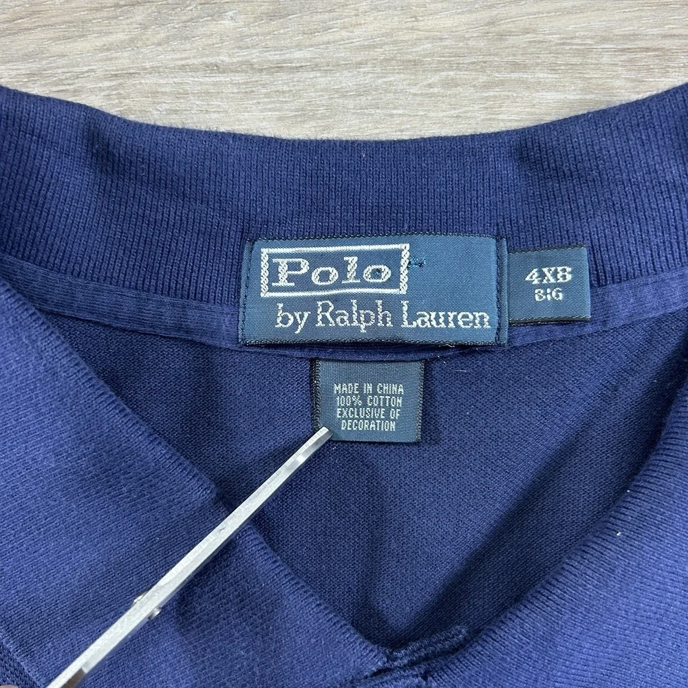 Polo Ralph Lauren 4XB  Polo Shirt‎ Big & Tall Iconic Mesh Navy Blue Red Pony